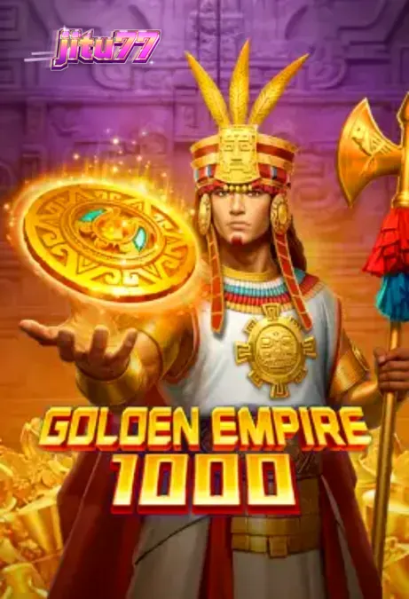 Tampilan visual slot Golden Empire 1000 dengan latar belakang kuil Mesoamerika dan simbol emas.