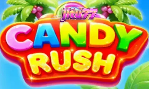Tampilan visual cerah dan penuh warna dari slot Candy Rush dengan elemen permen tropis.